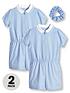  image of v-by-very-girls-2-pack-gingham-school-playsuit-blue