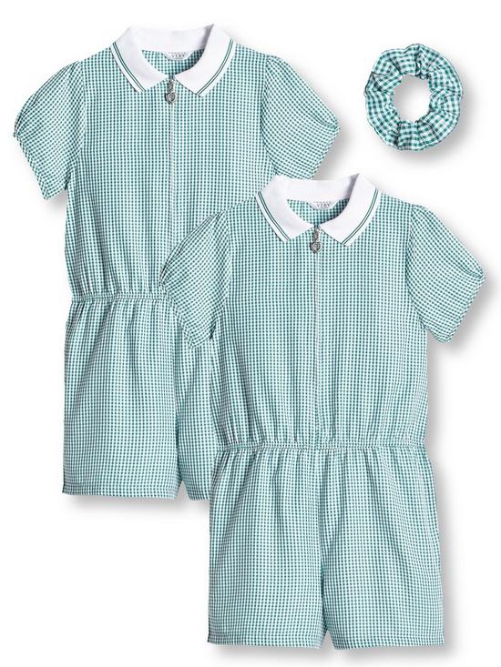 front image of v-by-very-girls-2-pack-gingham-school-playsuit-green