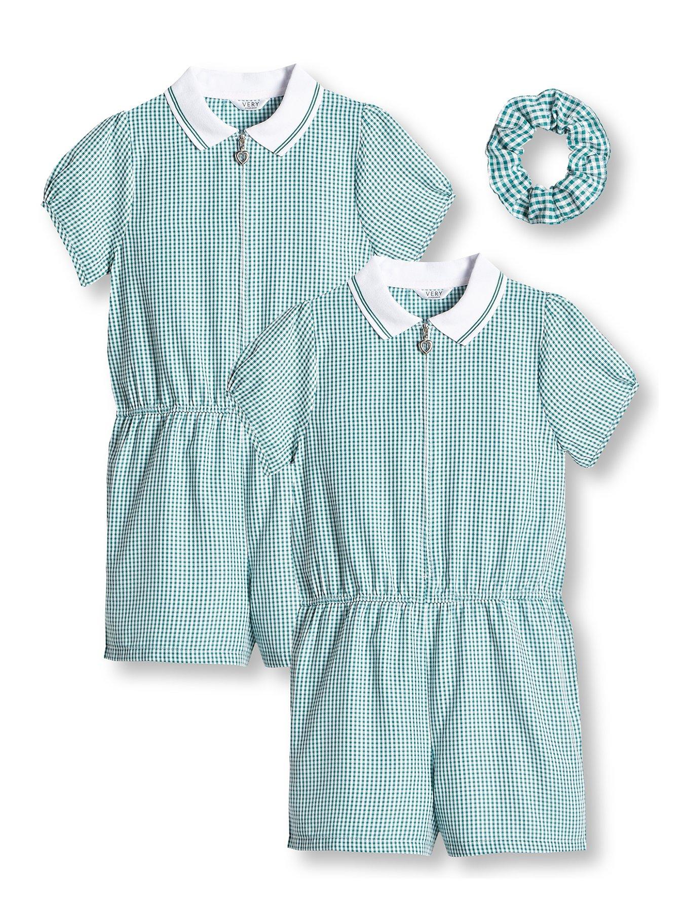 V by Very Girls 2 Pack Gingham School Playsuit Green very.co.uk