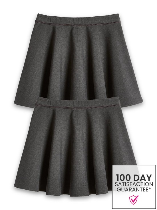front image of everyday-girls-2-pack-woven-skater-school-skirts-grey