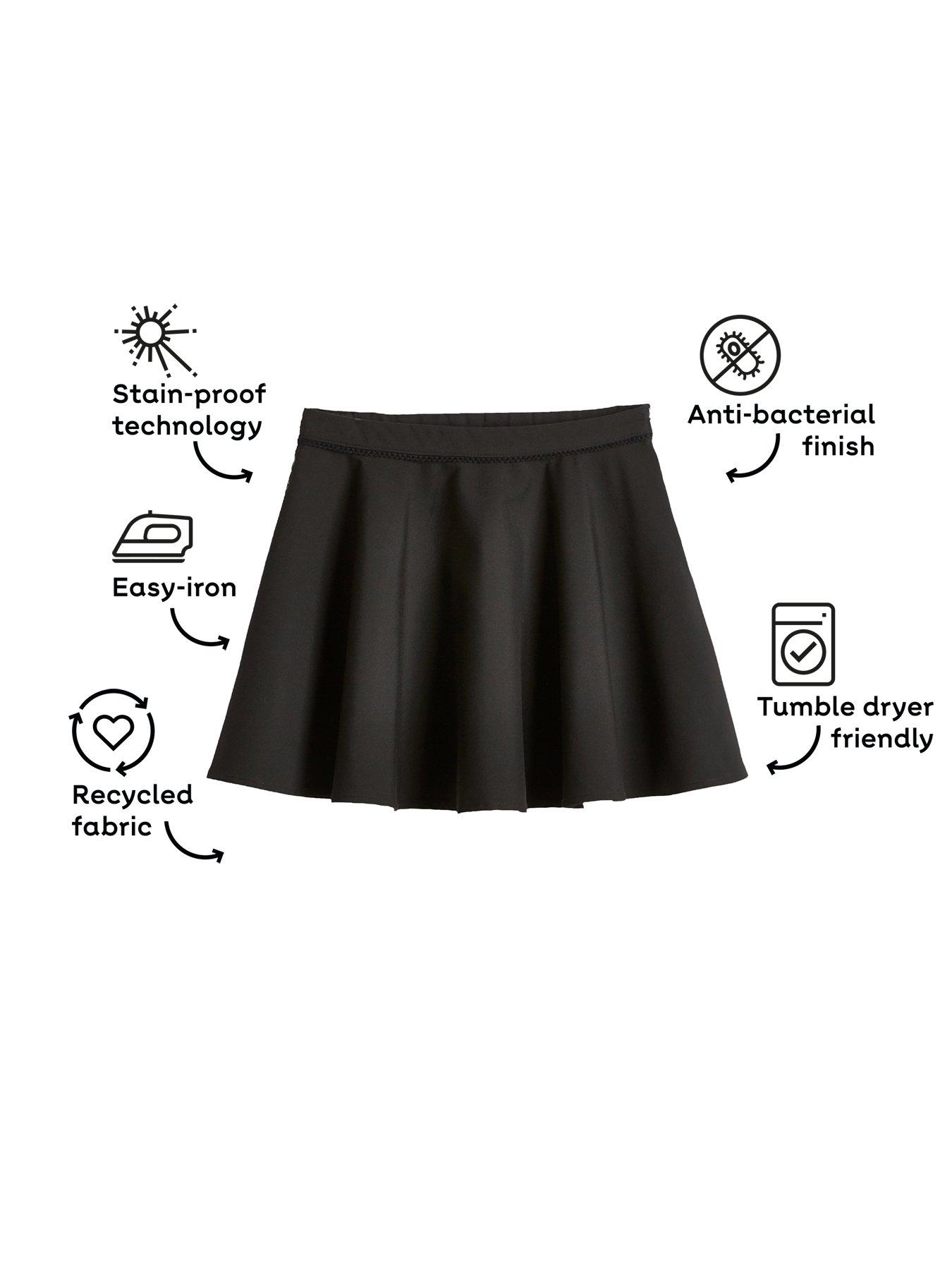 Girls 2 Pack Woven Skater School Skirts Black