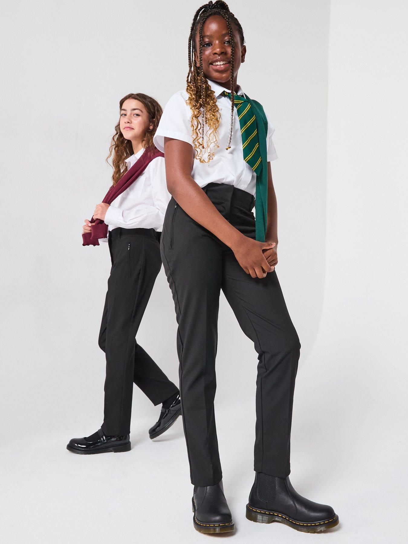 undefined Girls 2 Pack Skinny Fit School Trousers - Black