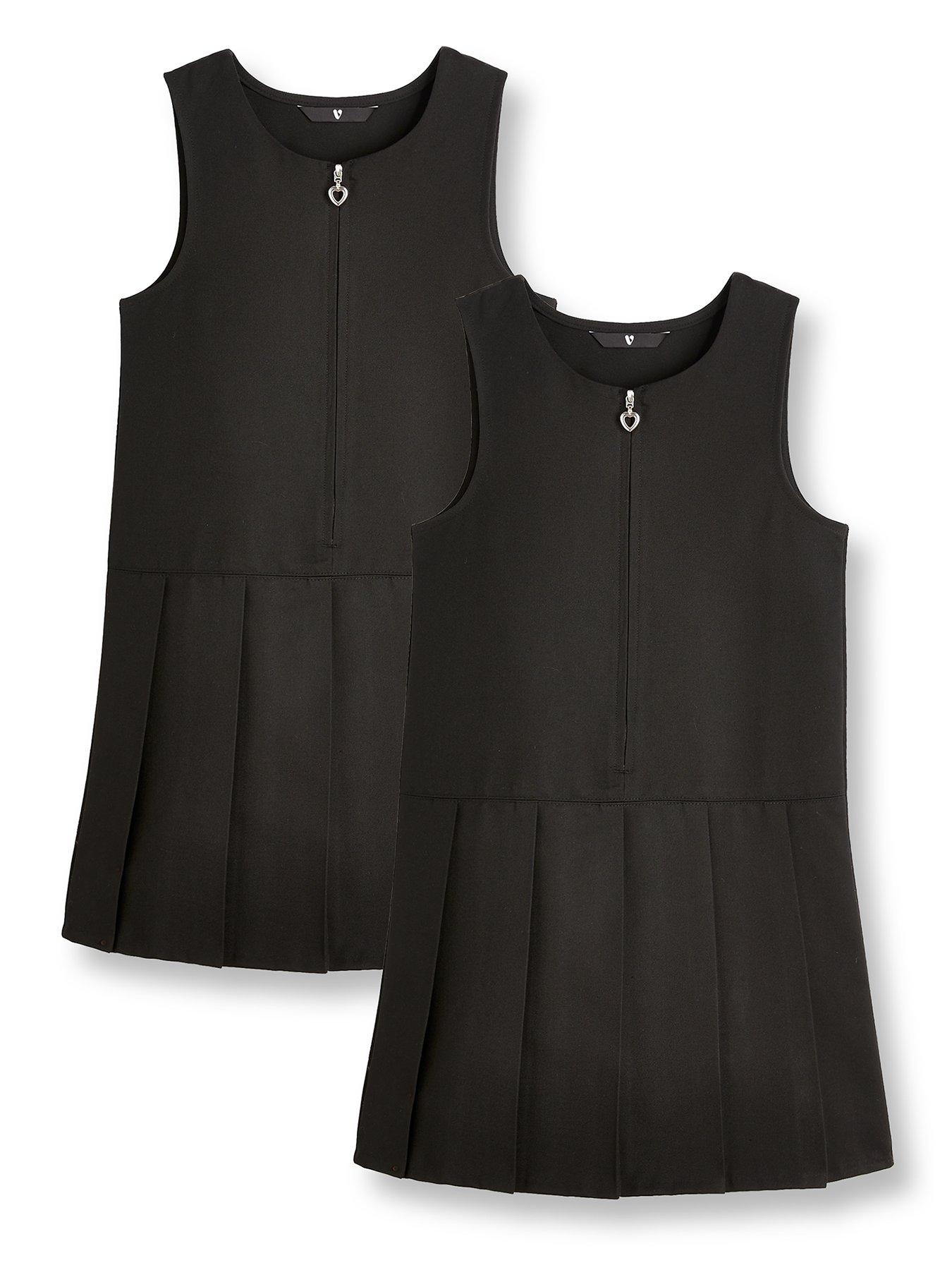 undefined Girls 2 Pack Pleat Pinafore Water-Repellent School Dresses - Black