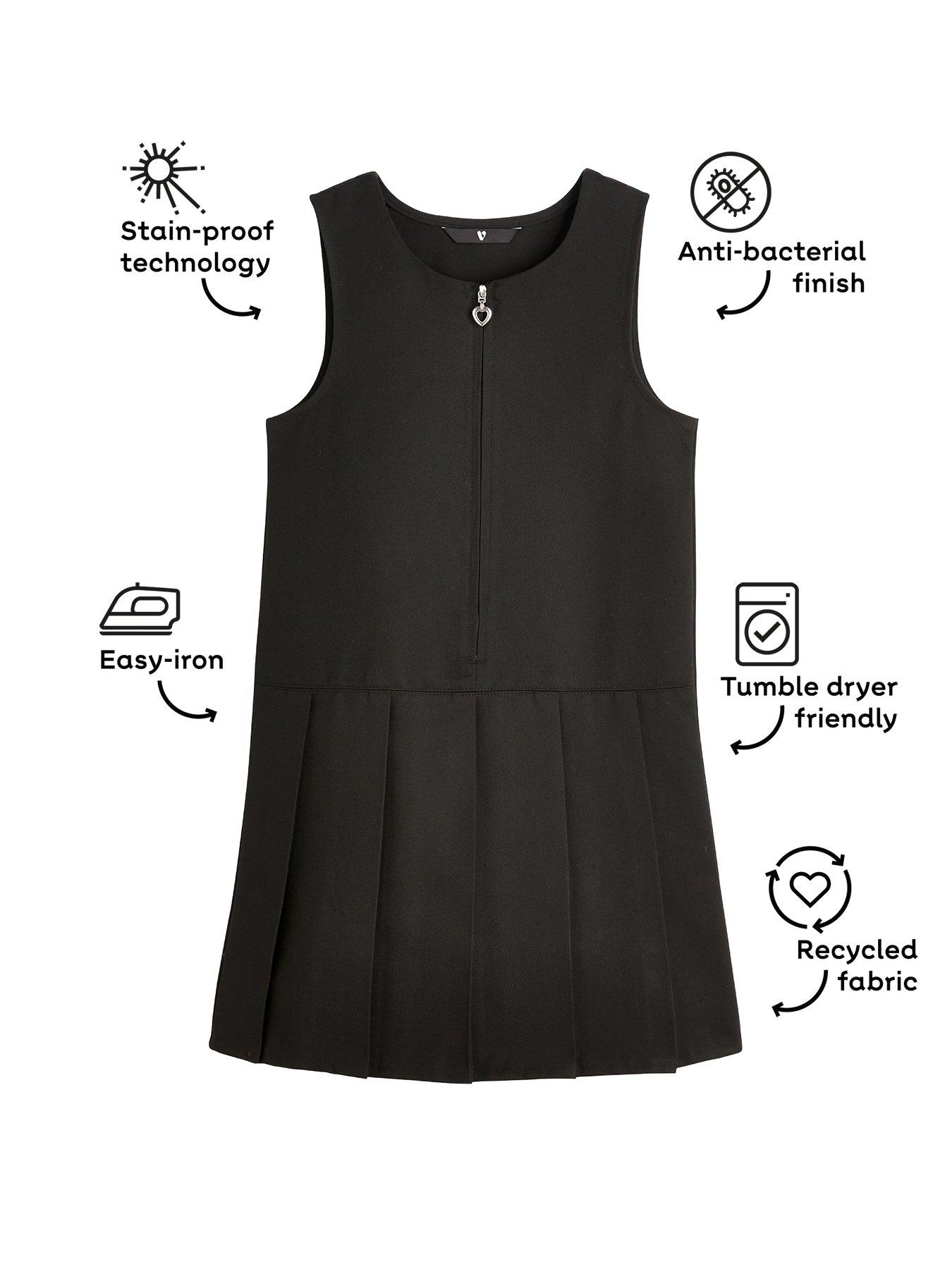 Image 4 of 6 of The Very Collection Girls 2 Pack Pleat Pinafore Water-Repellent&nbsp;School Dresses&nbsp;- Black