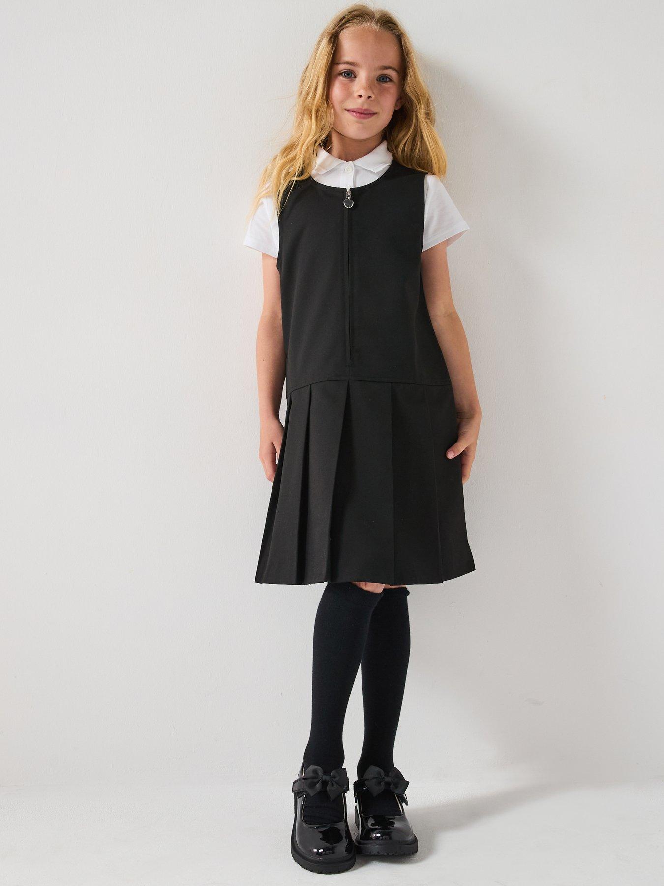 School Uniform Plain Black Pinafore Dress BIB Pinafore Pleated