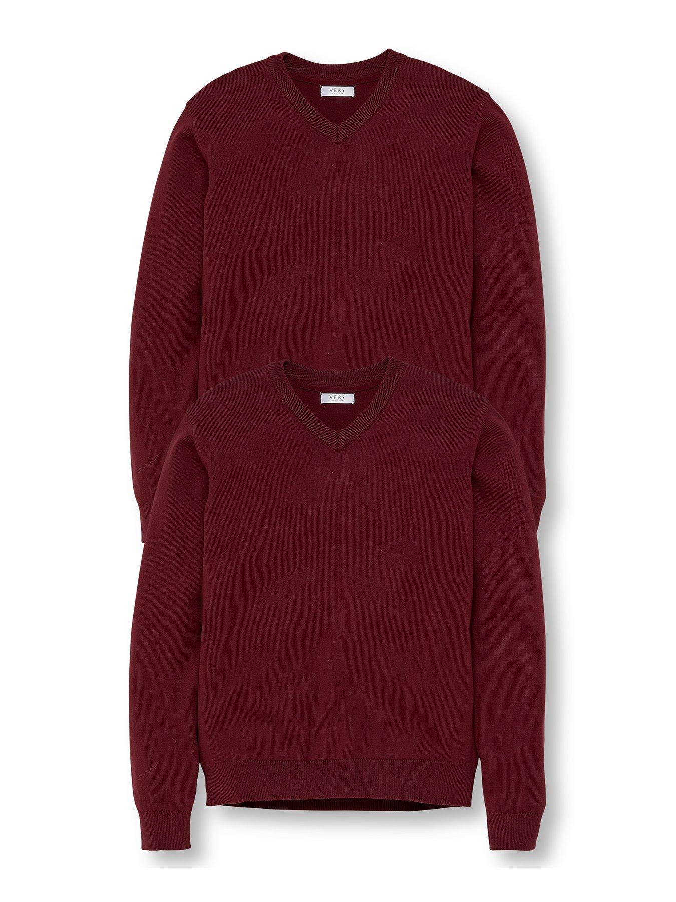 Image 2 of 6 of The Very Collection Unisex 2 Pack V-Neck School Jumper - Burgundy