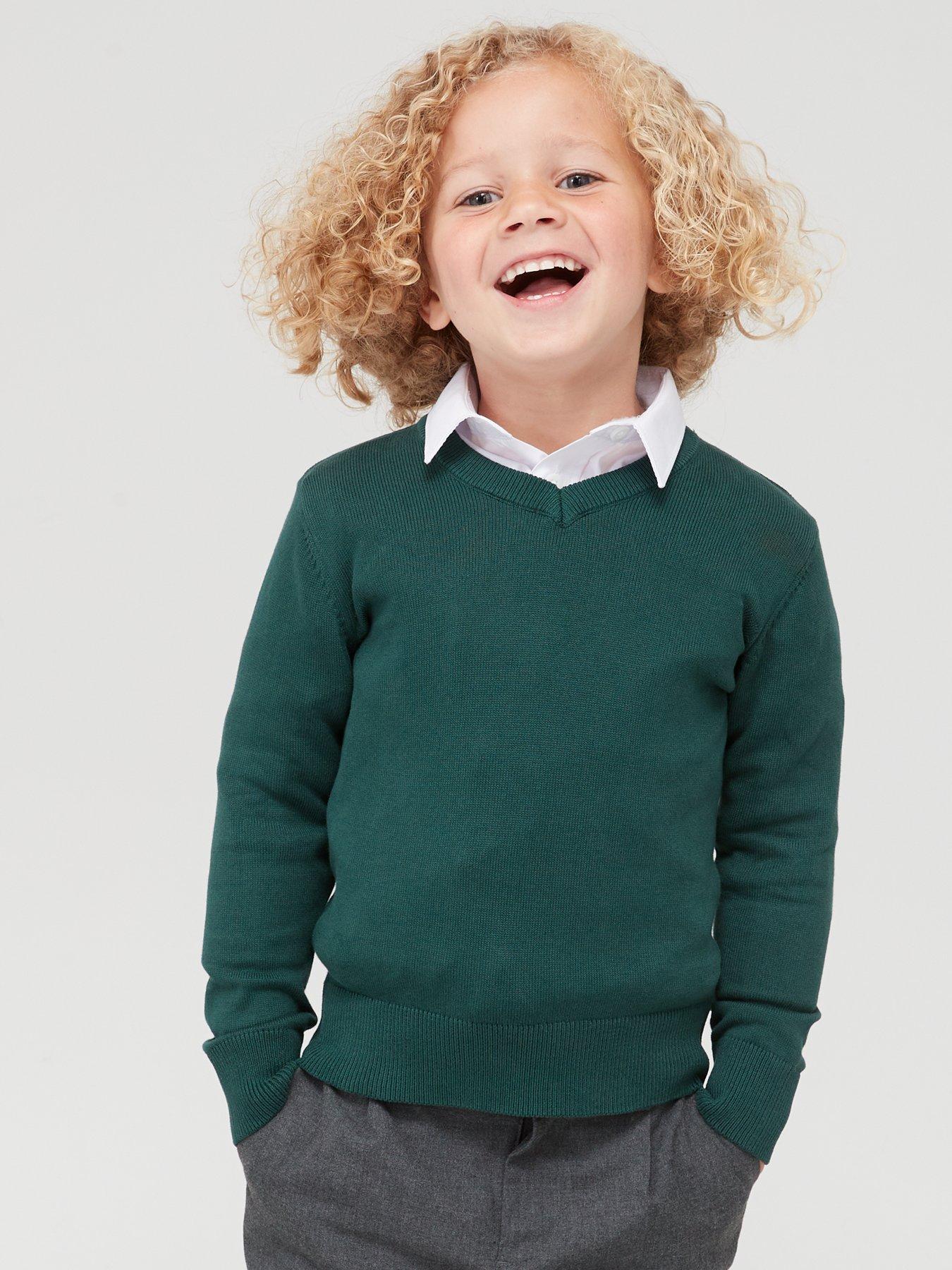Everyday Unisex 2 Pack V-Neck School Jumpers - Green | very.co.uk