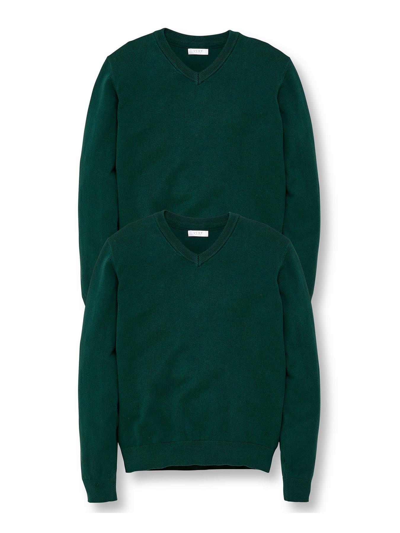 Image 2 of 5 of Everyday Unisex 2 Pack V-Neck School Jumpers - Green