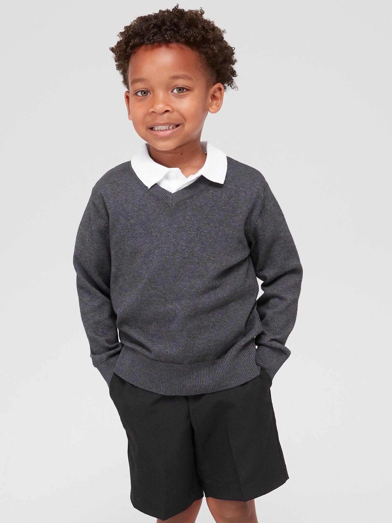 Unisex 2 Pack V Neck School Jumper Charcoal