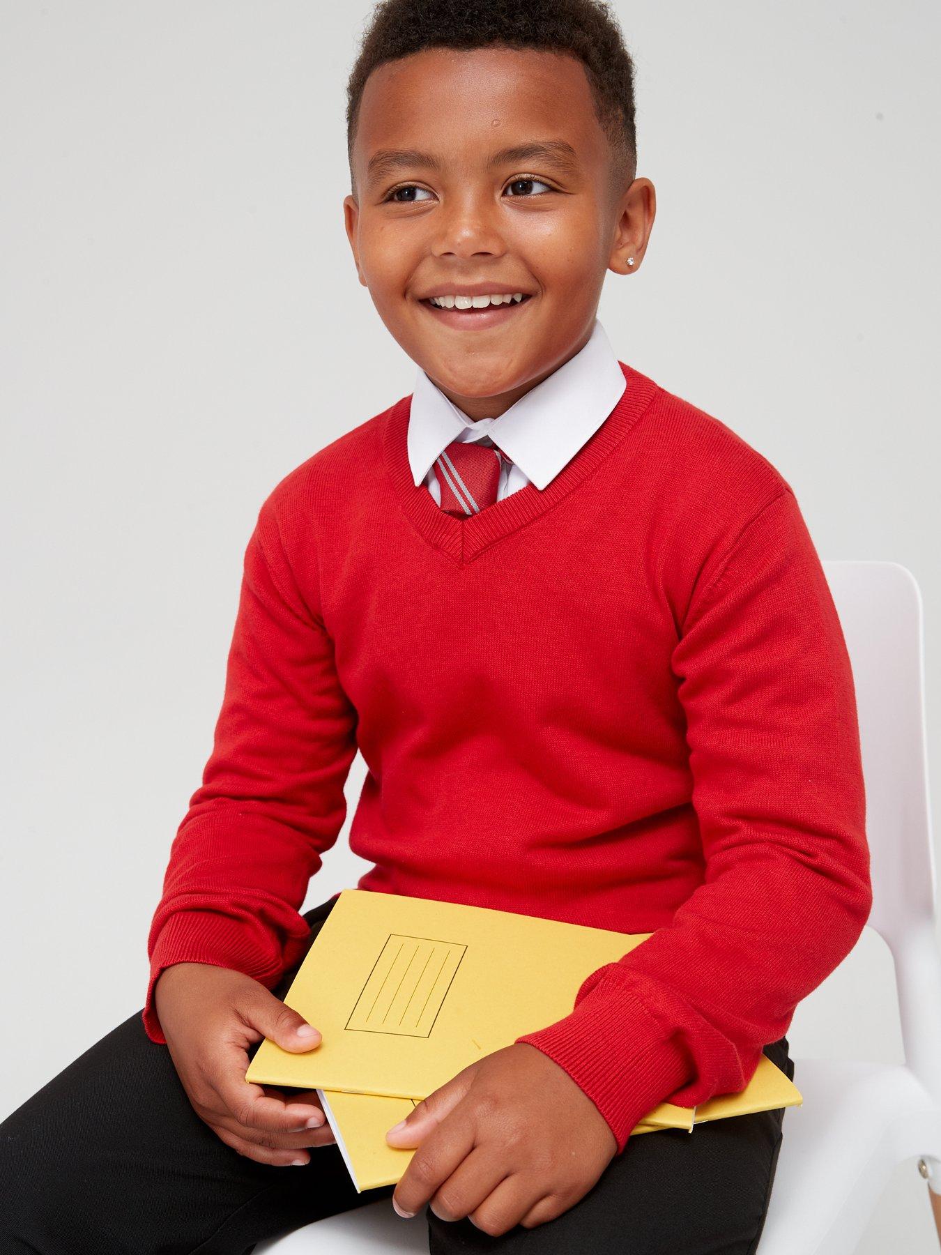 Unisex 2 Pack V Neck School Jumper Red