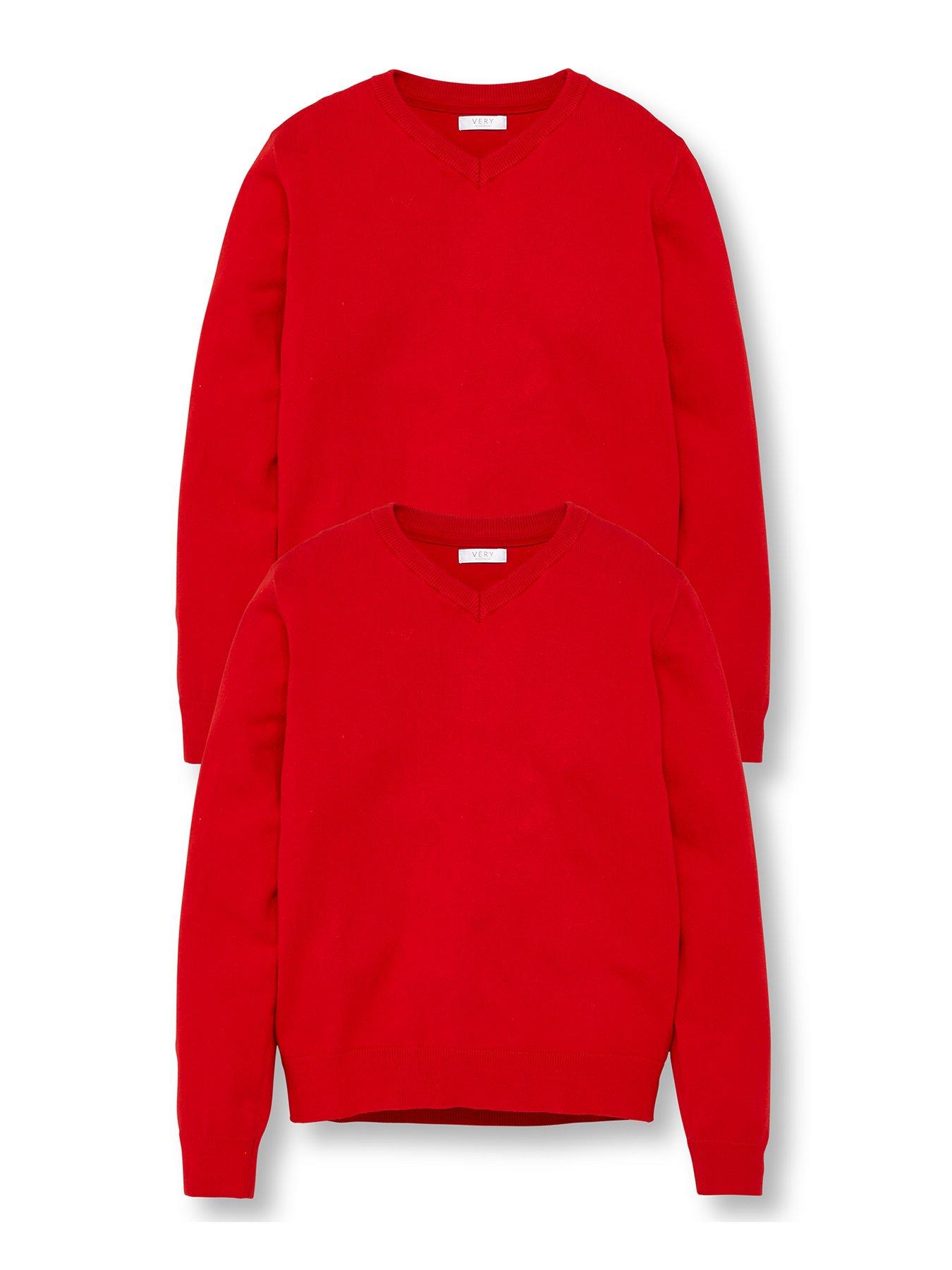 Image 2 of 6 of Everyday Unisex 2 Pack V-Neck School Jumper - Red