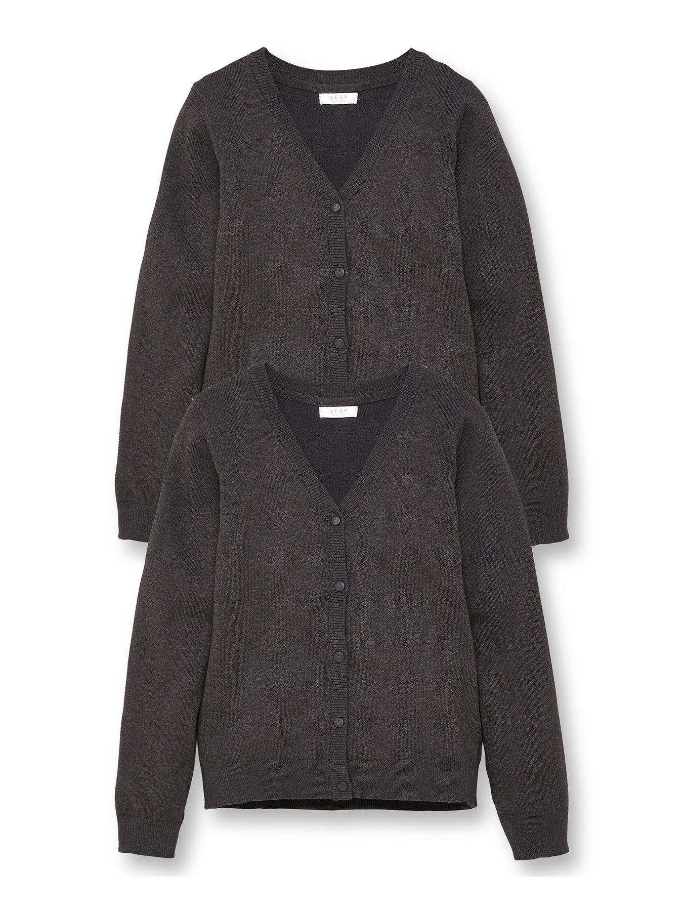 undefined Girls 2 Pack School Cardigans - Charcoal