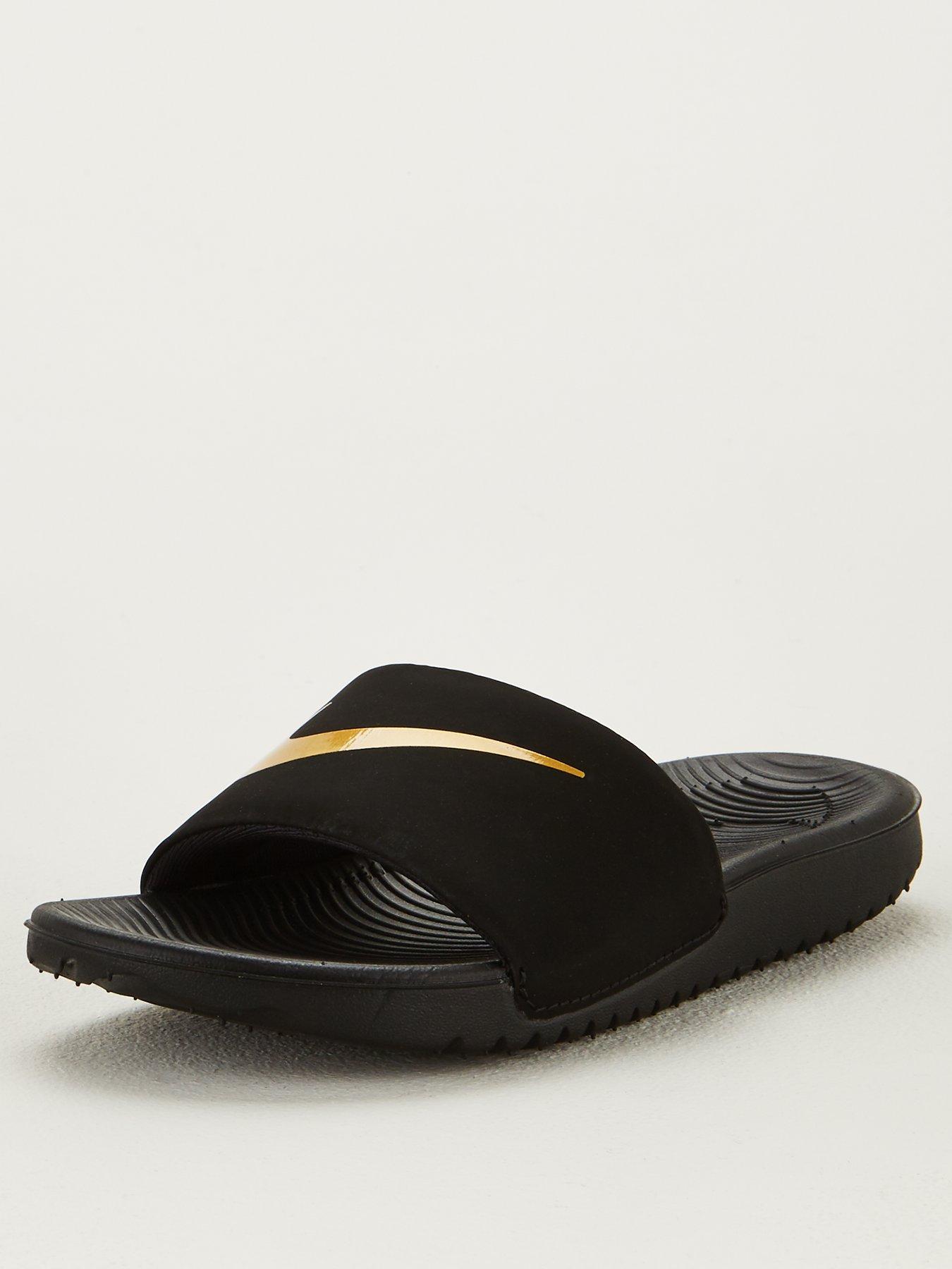 nike kawa black and gold sliders