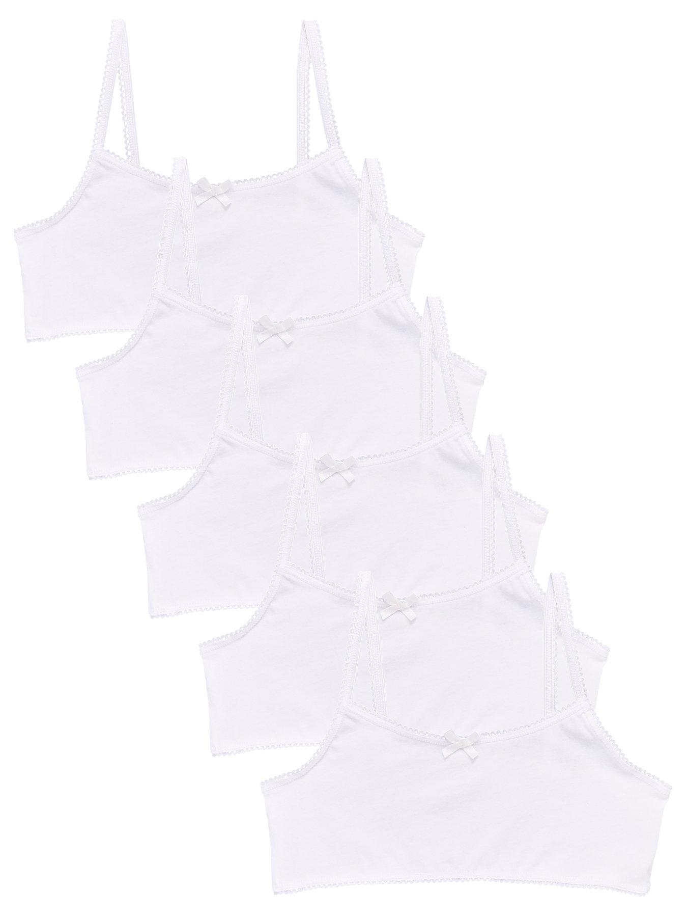 Girls 5 Pack Plain School Crop Tops - White