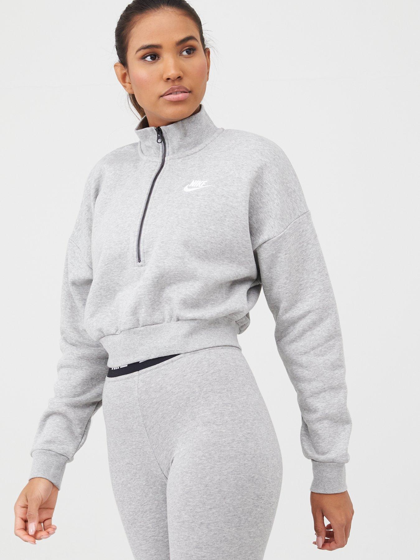 nike essential fleece half zip crop