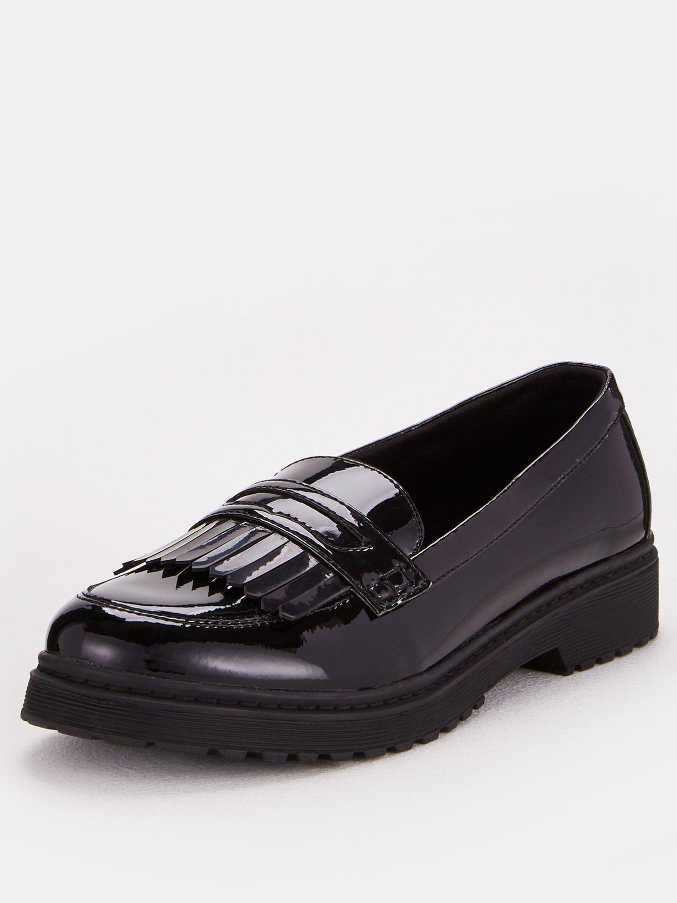 Older Girls Black FULL Leather  F /& F Tassle Loafer School Work Shoes 1-6 Jnr