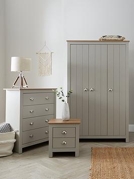 Product photograph of Very Home Atlanta 3 Piece Package - 3 Door Wardrobe 4 Drawer Chest And 2 Drawer Bedside Table - Grey Oak from very.co.uk