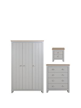 Product photograph of Very Home Atlanta 3 Piece Package - 3 Door Wardrobe 4 Drawer Chest And 2 Drawer Bedside Table from very.co.uk
