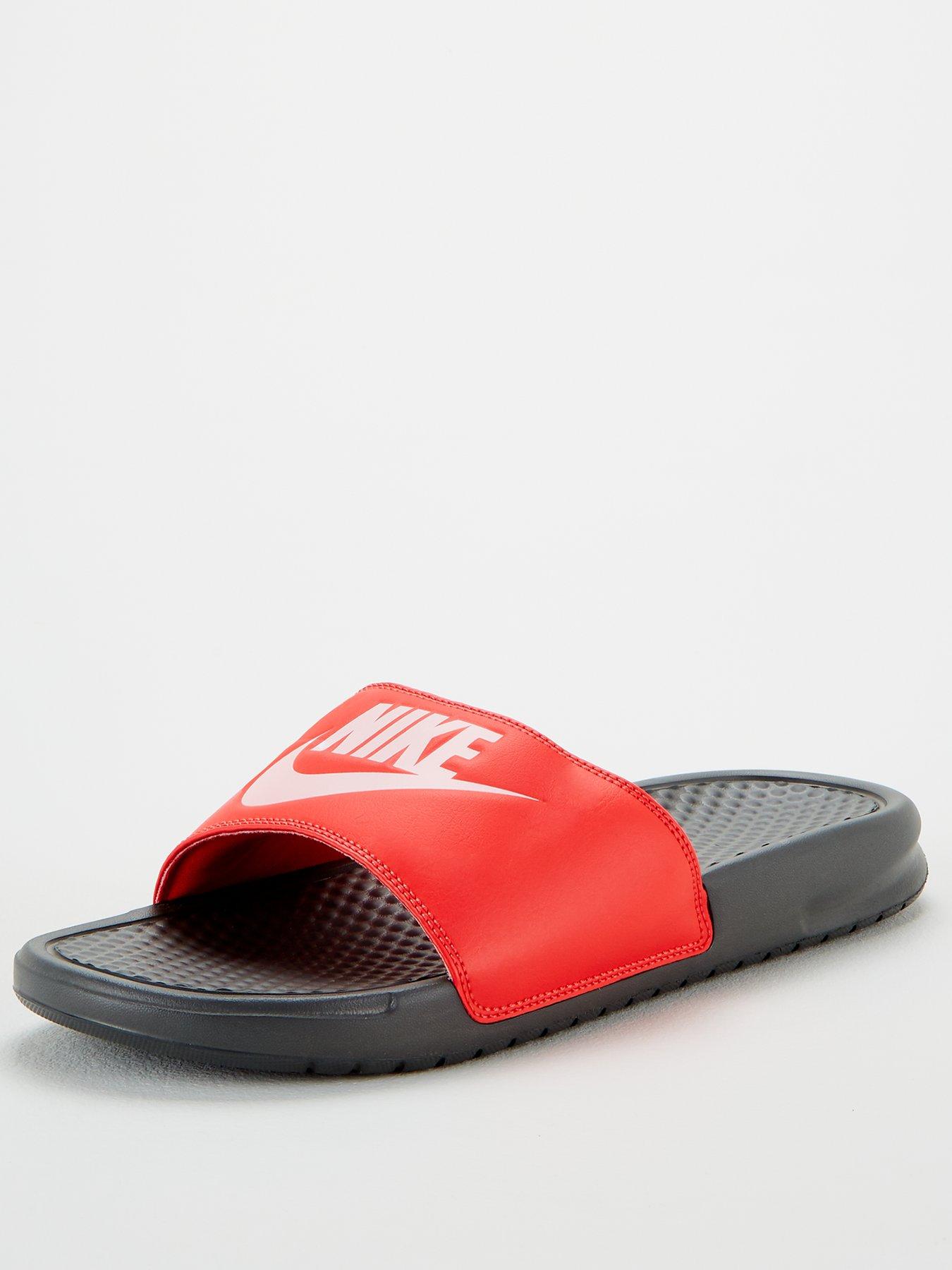 orange just do it nike slides