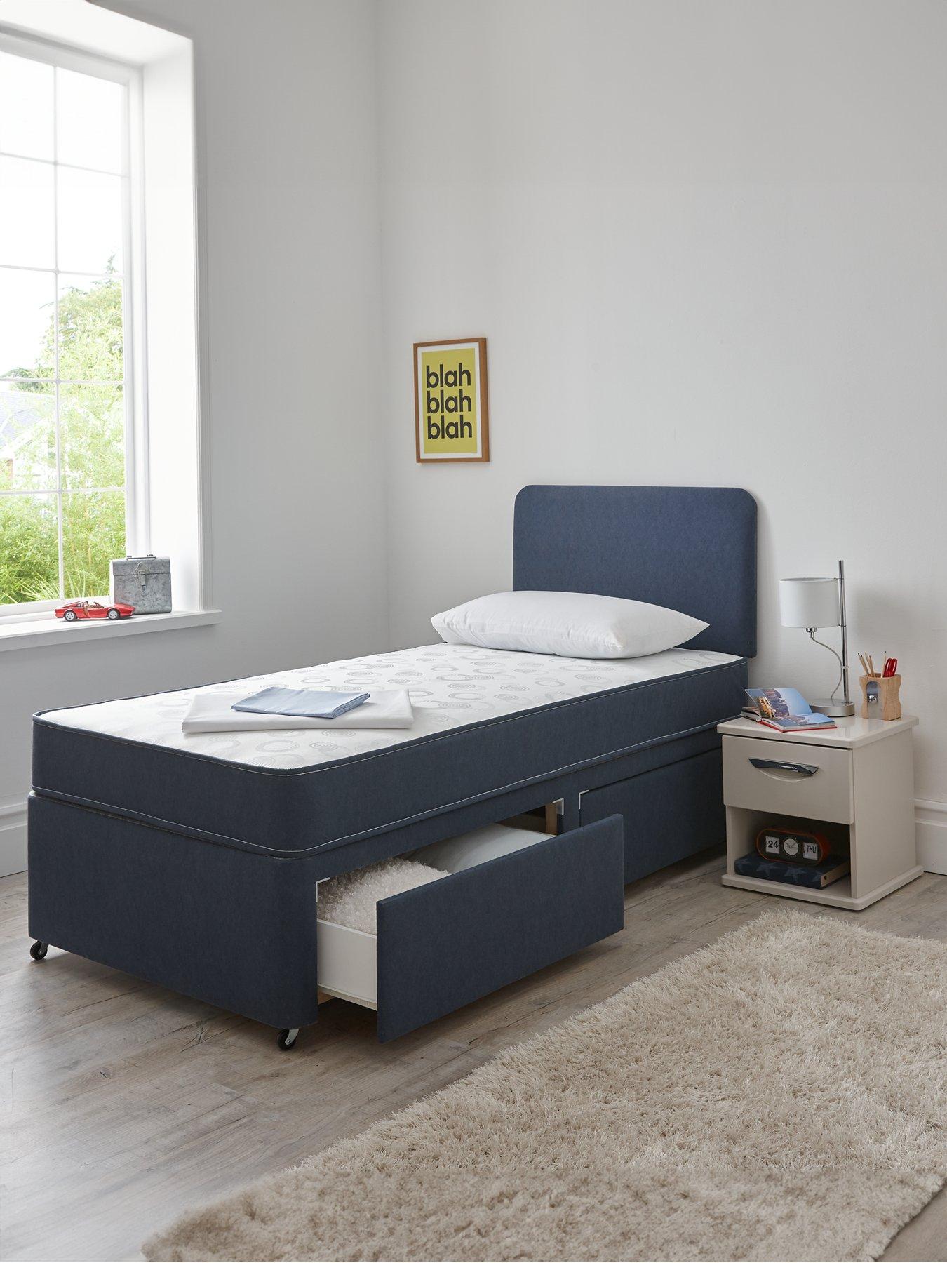 undefined Teddy Storage Divan Set with Headboard and Extra Bounce Mattress - Blue
