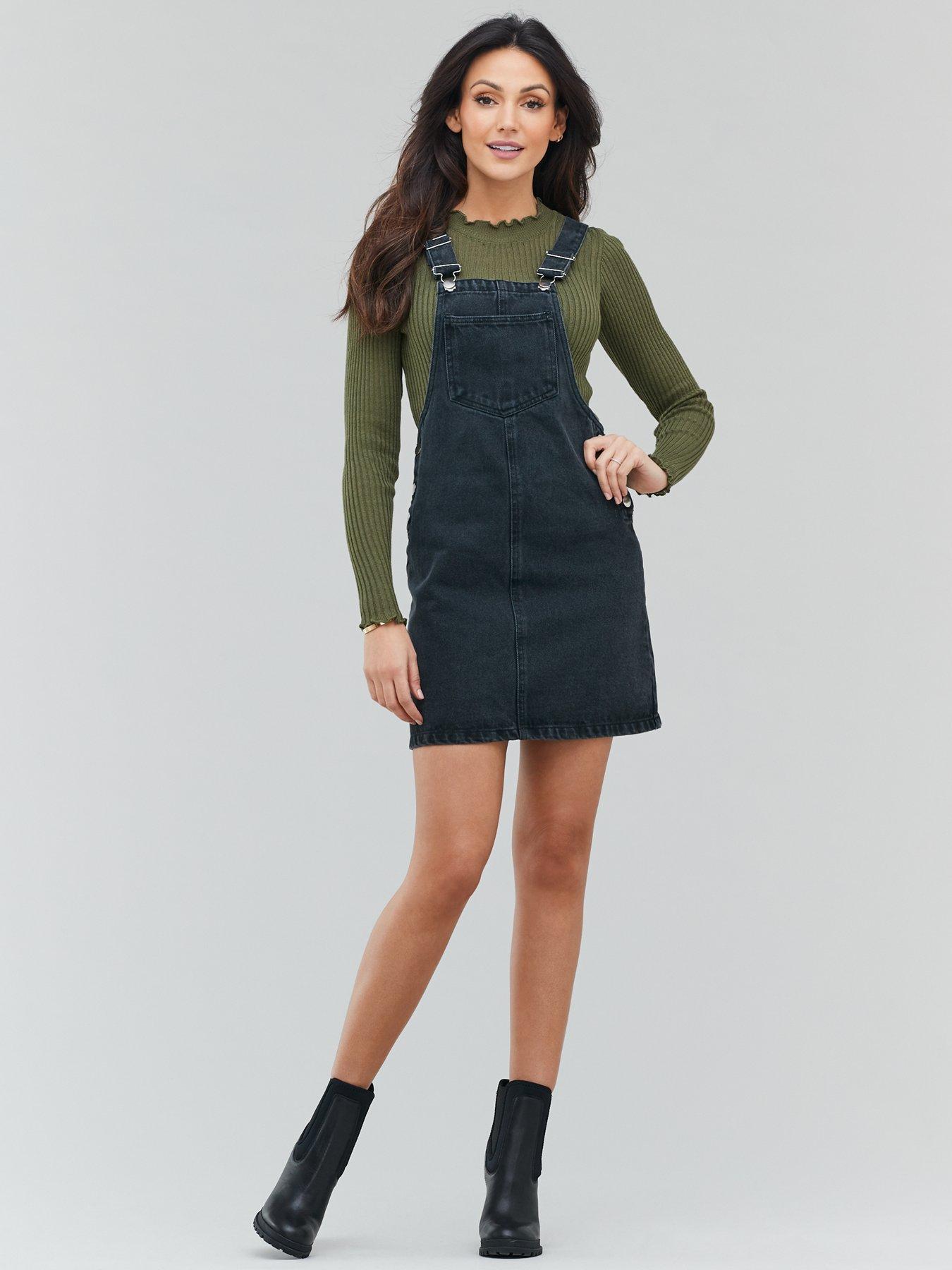 long denim pinafore dress uk