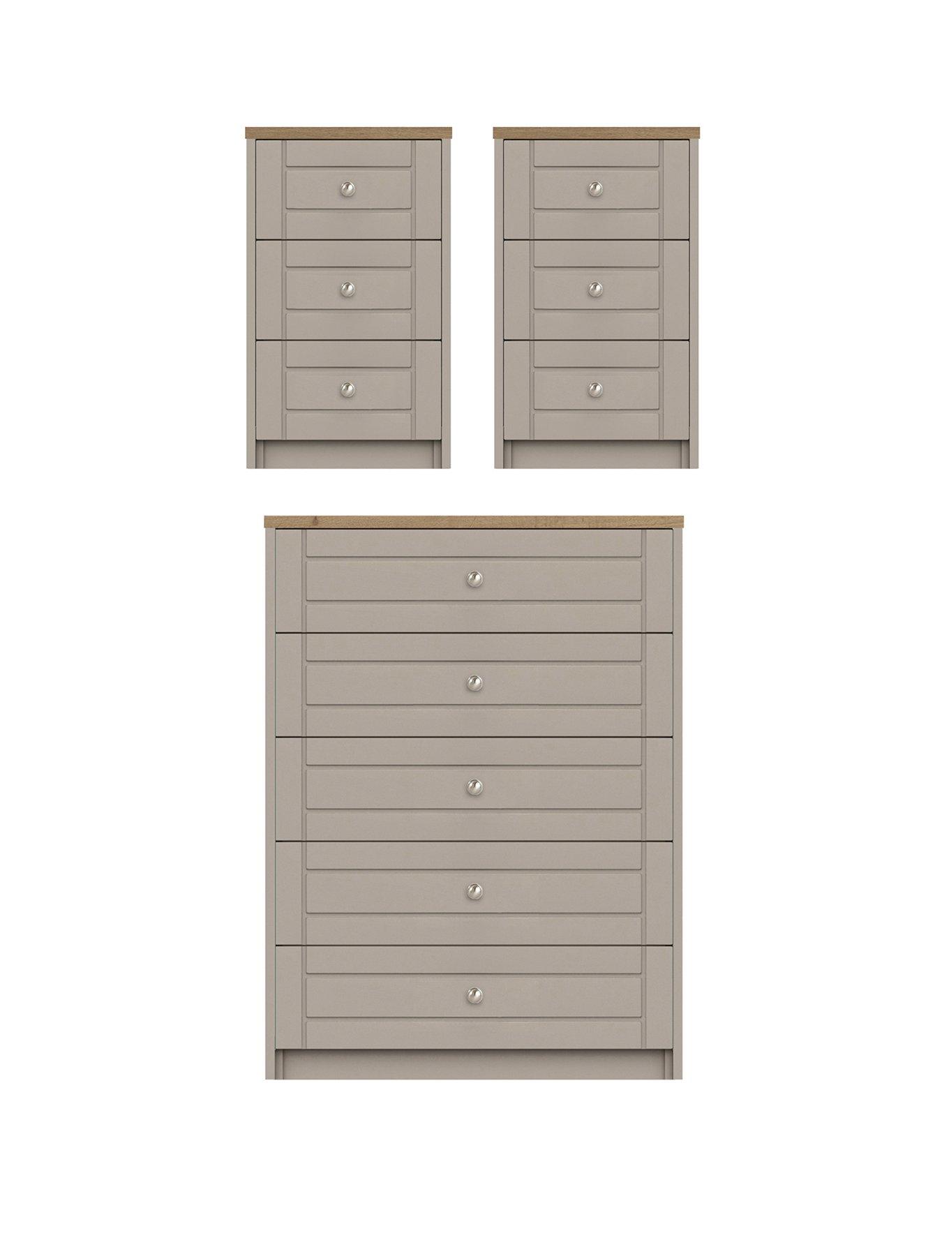 undefined Alderley Ready Assembled 3 Piece Package - Chest of 5 Drawers and 2 Bedside Chests
