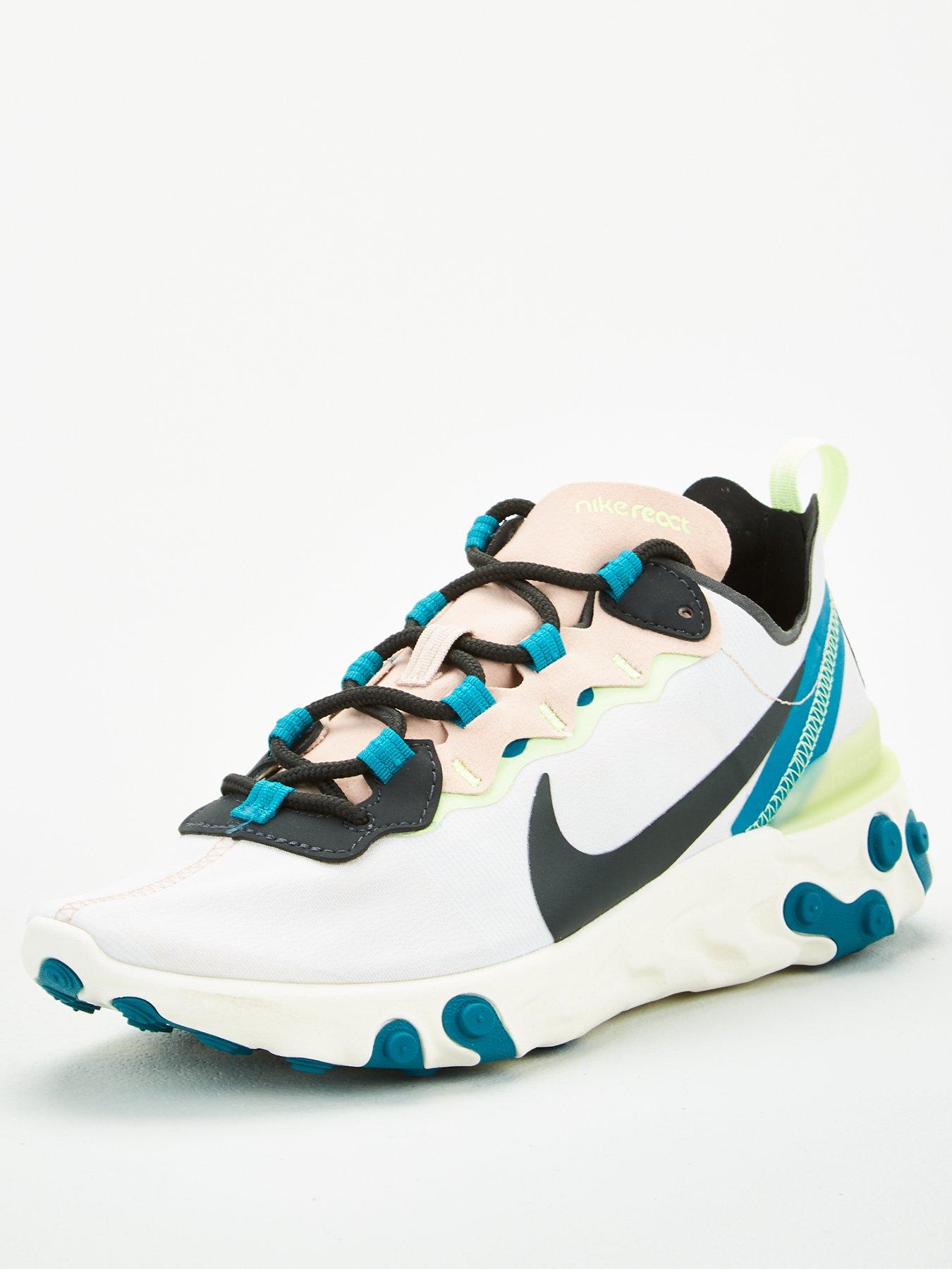 nike react element 55 trainers in white and blue