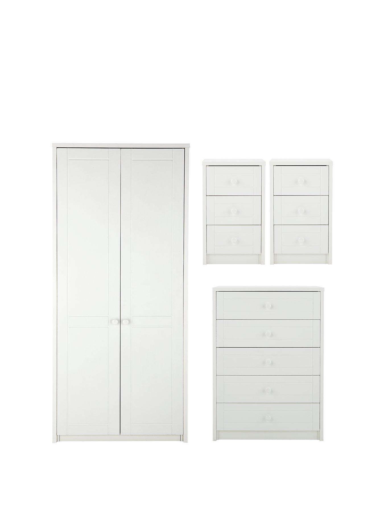 undefined Alderley Ready Assembled 4 Piece Package - 2 Door Wardrobe, Chest of 5 Drawers and 2 Bedside Chests