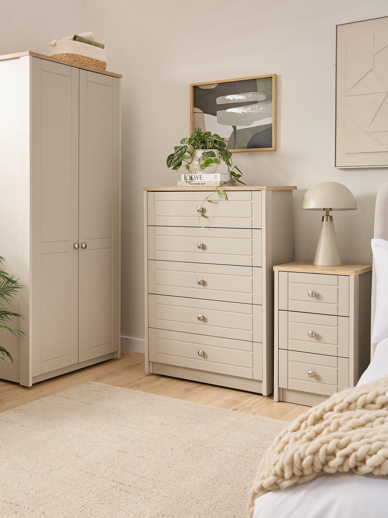 Image 1 of 7 of One Call Alderley Ready Assembled 4 Piece Package - 2 Door Wardrobe, Chest of 5 Drawers and 2 Bedside Chests