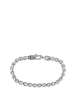 Tommy Hilfiger Silver Tone Stainless Steel Box Chain Link Mens Bracelet ...