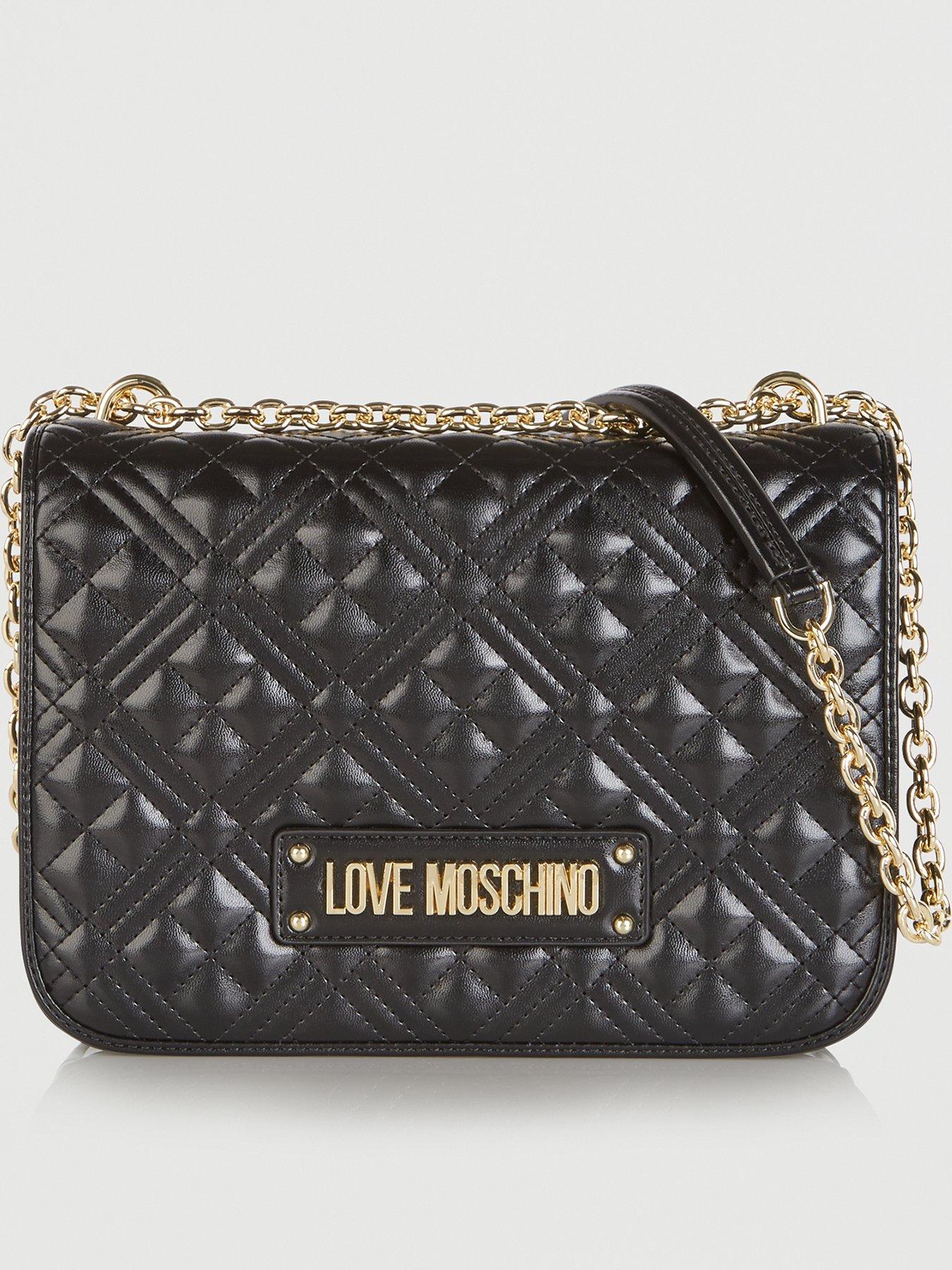 LOVE MOSCHINO Patent Quilted Logo Shoulder Bag - Black | very.co.uk