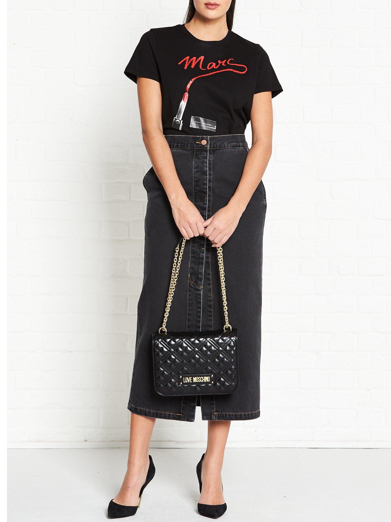 LOVE MOSCHINO Patent Quilted Logo Shoulder Bag - Black | Very.co.uk