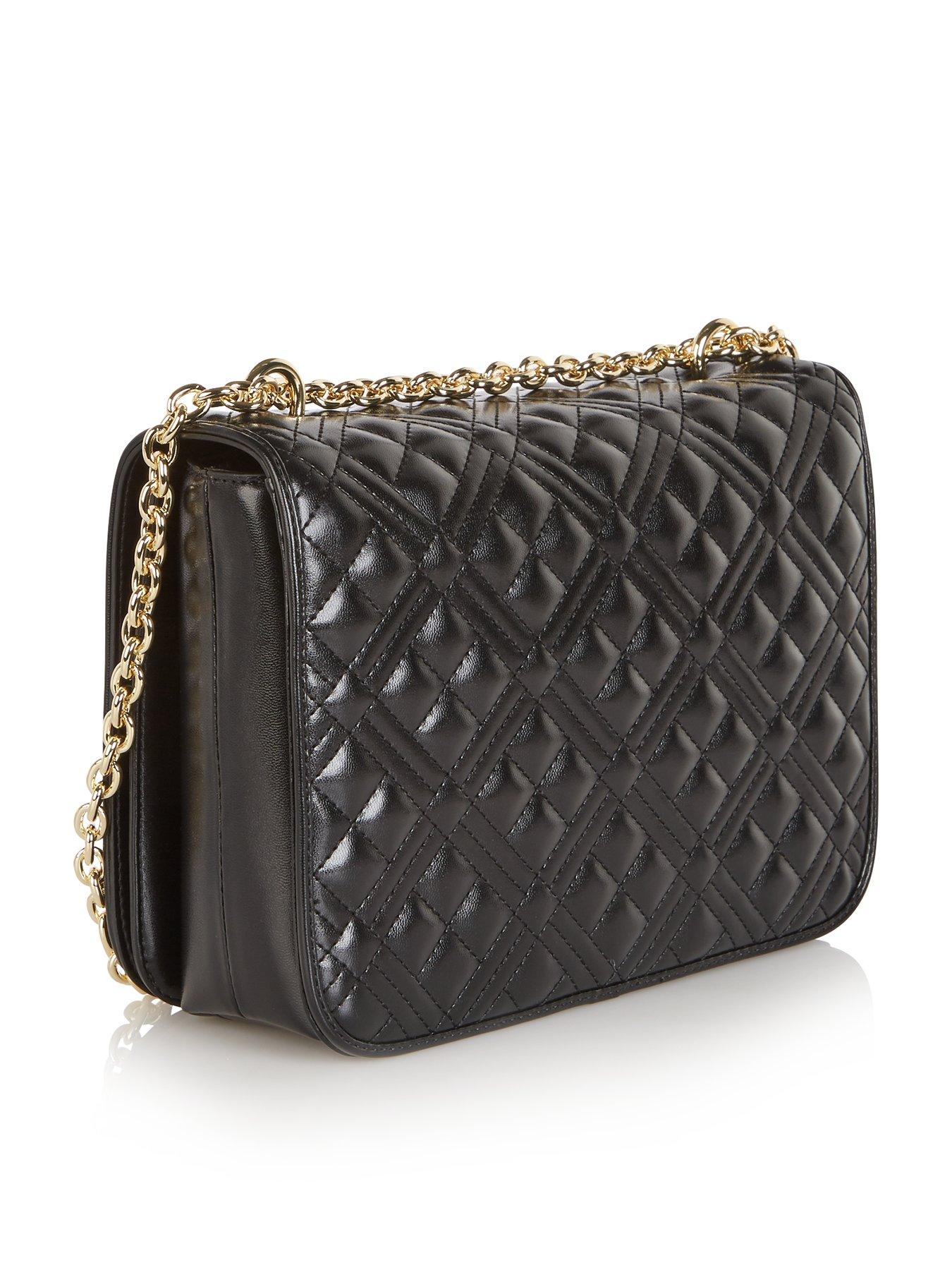 LOVE MOSCHINO Patent Quilted Logo Shoulder Bag - Black | Very.co.uk