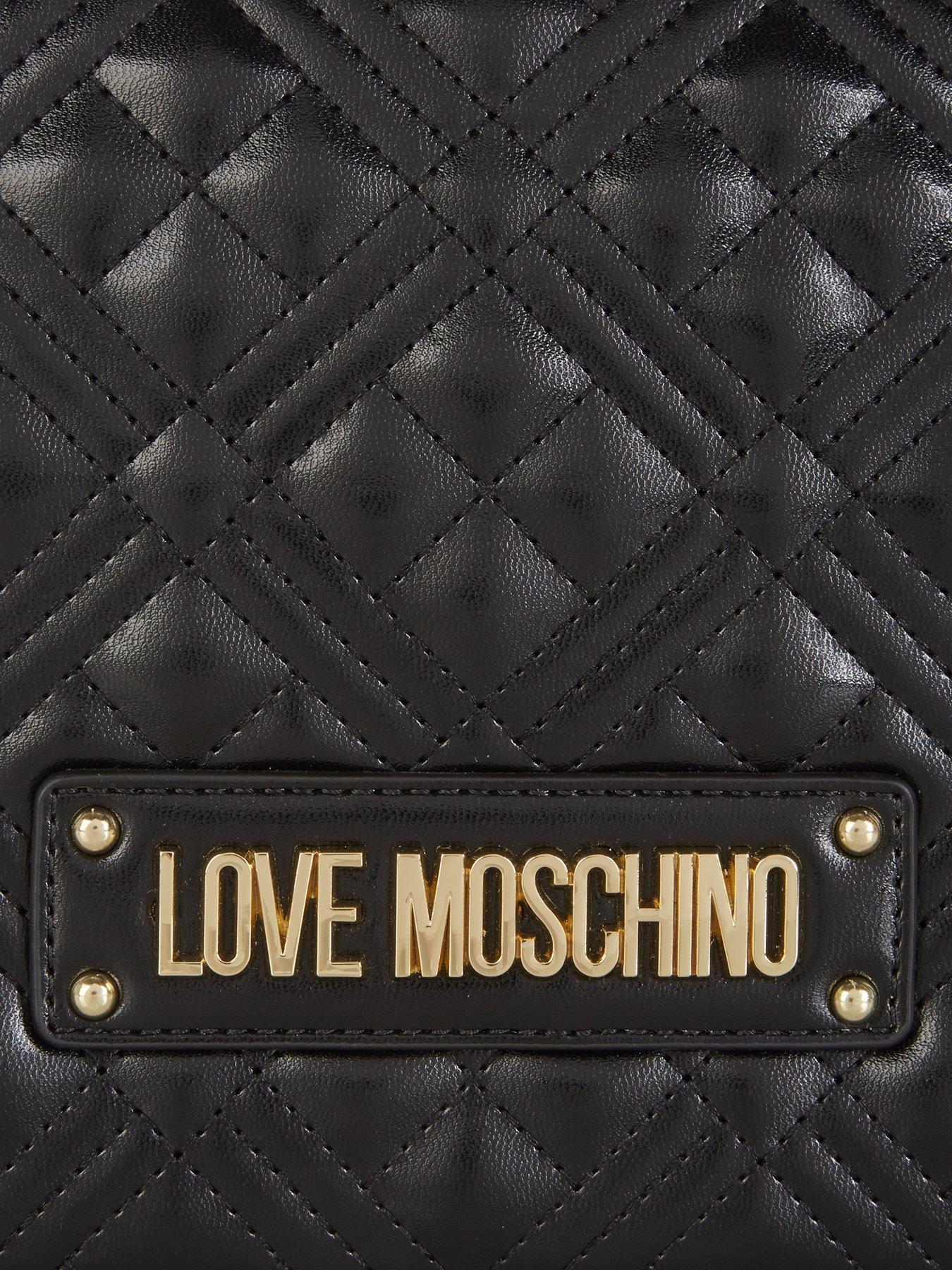 LOVE MOSCHINO Patent Quilted Logo Shoulder Bag - Black | Very.co.uk