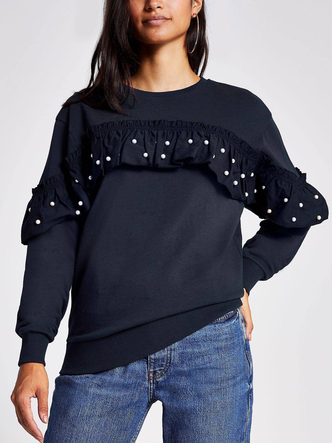 Ri Petite Ri Petite Pearl Detail Ruffle Sweat- Navy review