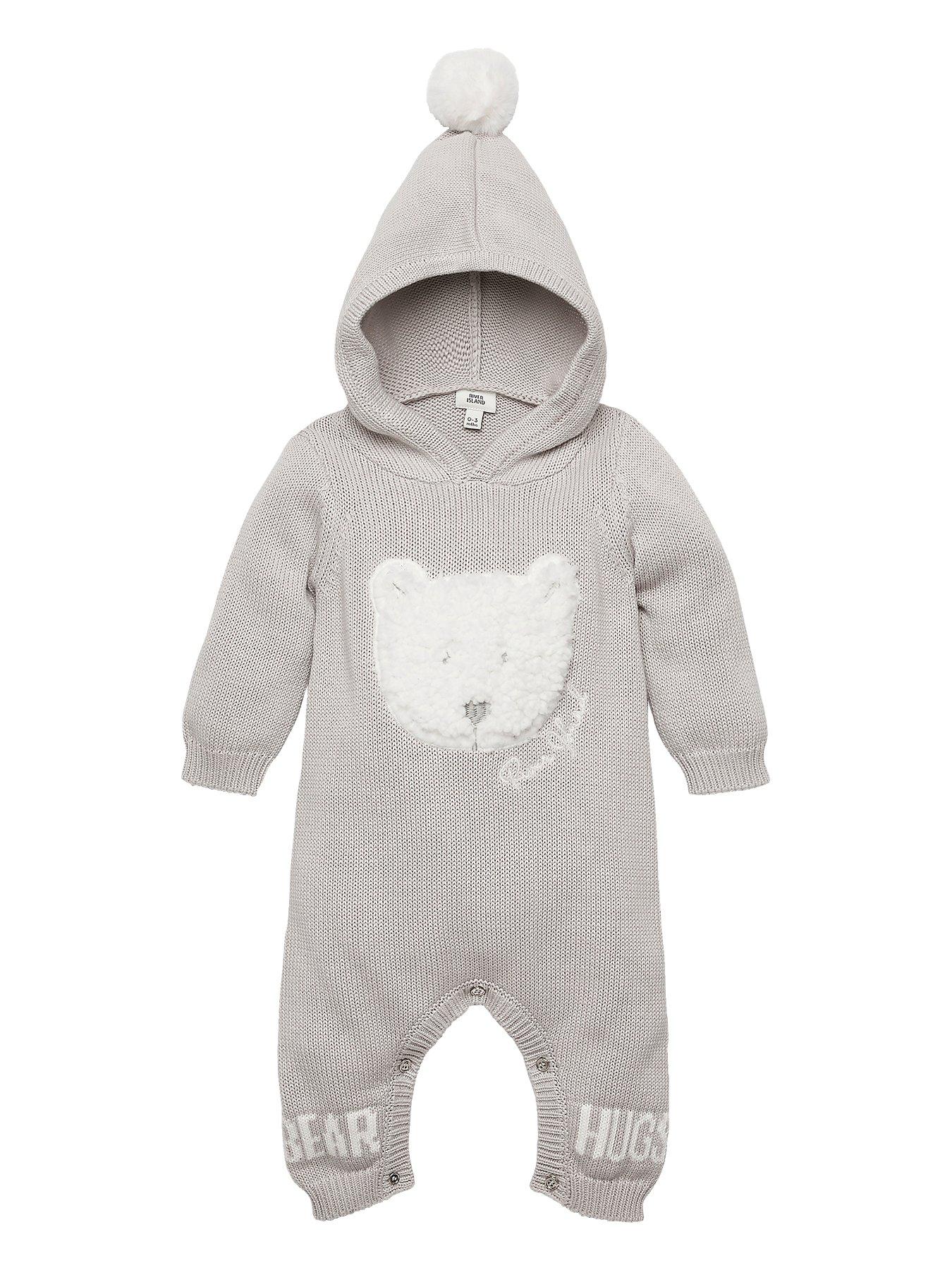 River Island Baby Baby Borg Bear Knitted All In One-Grey review