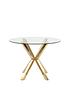  image of very-home-chopstick-100cm-round-brass-dining-table-4-penny-velvet-chairs-brasspink