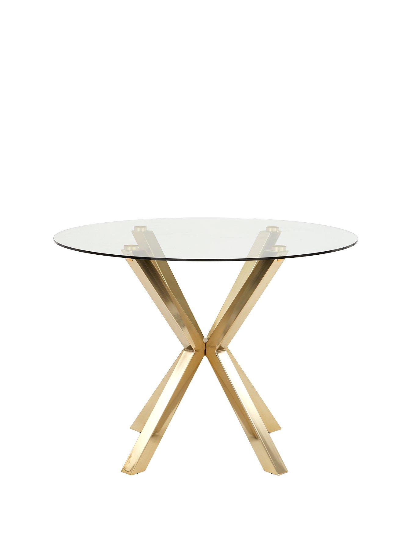Very Home Chopstick 100cm Round Brass Dining Table + 4 Penny Velvet