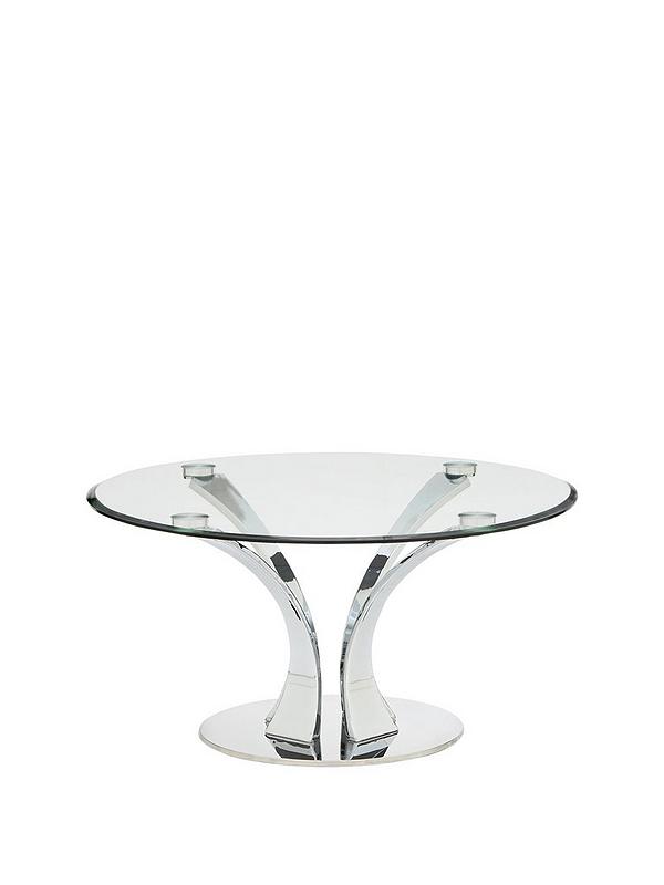 Alice Glass And Chrome Coffee Table, Small Round Glass And Chrome Coffee Table