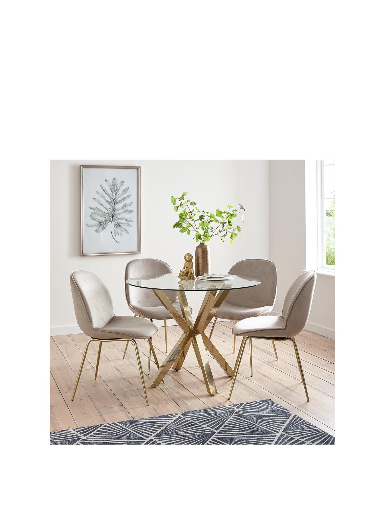 TONVISION Modern White Dining Table and Chairs Set 4 Grey Faux Leather Upholstery 90cm Small Living Room Kitchen Corner