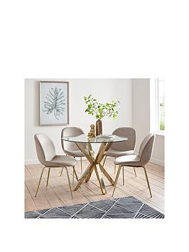 Product photograph of Very Home Chopstick 100 Cm Round Brass Dining Table 4 Penny Velvet Chairs - Brass Taupe from very.co.uk
