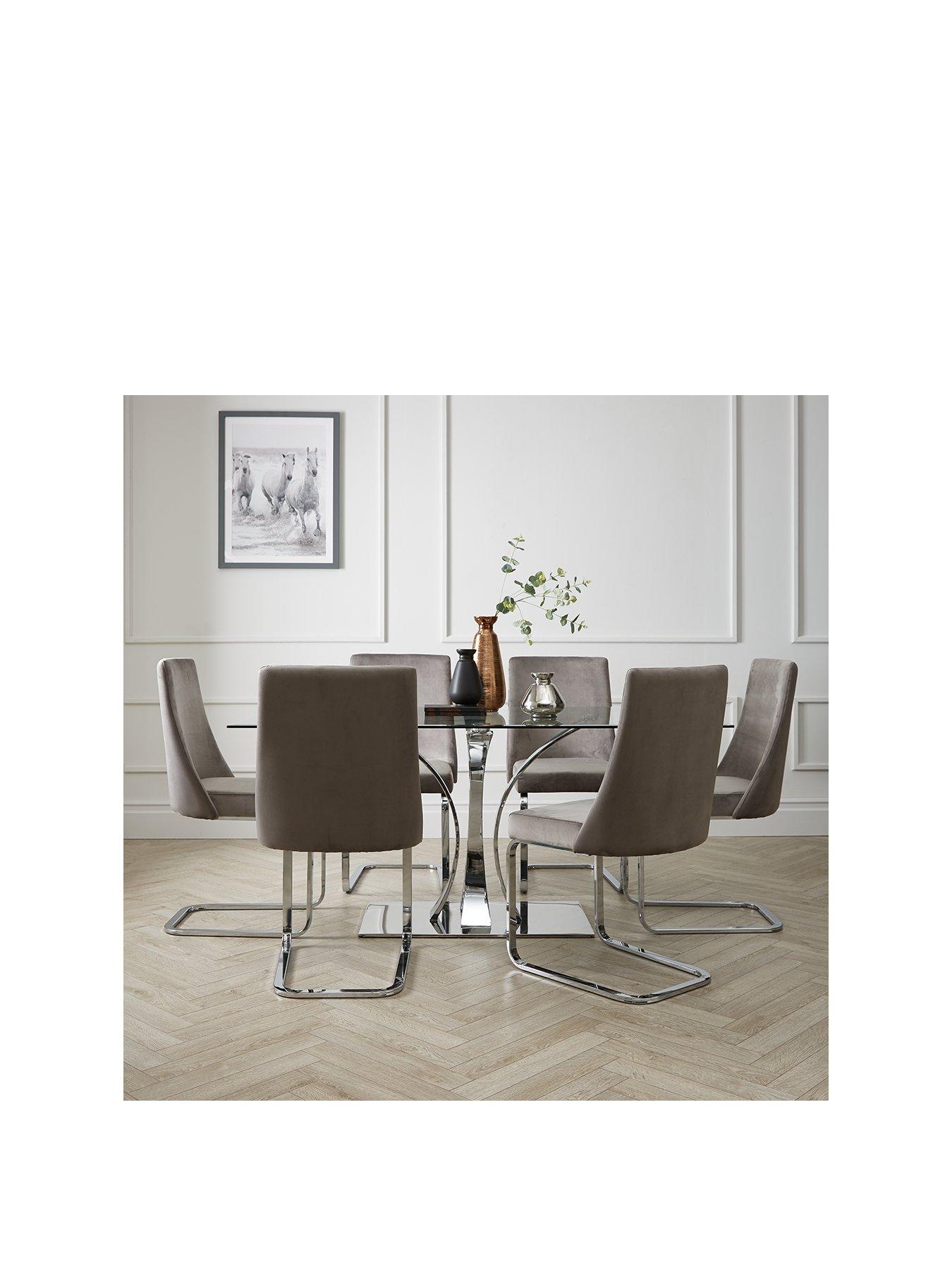 Product photograph of Very Home Alice 160 Cm Rectangle Glass And Chrome Dining Table 6 Velvet Chairs from very.co.uk