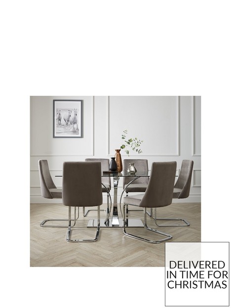 very-home-alice-160-cm-rectangle-glass-and-chrome-dining-table-6-velvet-chairs