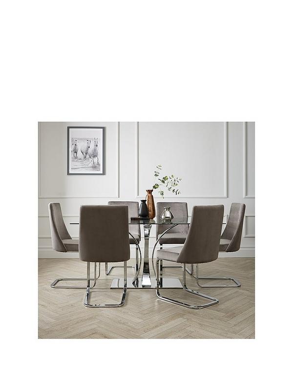 Chrome Dining Table 6 Velvet Chairs, Rectangle Kitchen Table And 6 Chairs