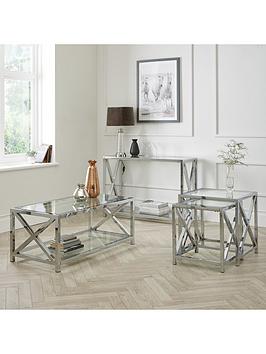Product photograph of Very Home Christie Glass And Chrome Coffee Table from very.co.uk