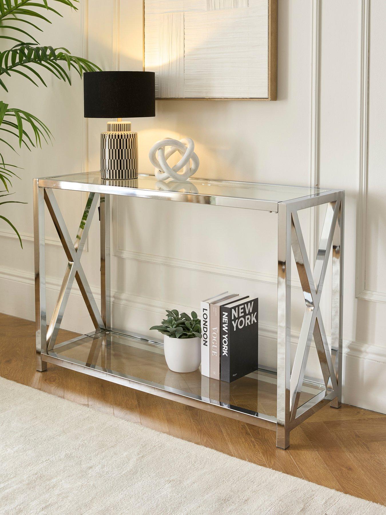 undefined Christie Glass and Chrome Console Table