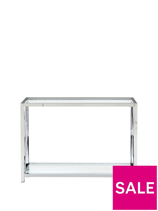 Christie Glass And Chrome Console Table, Chrome And Glass Console Table Ireland