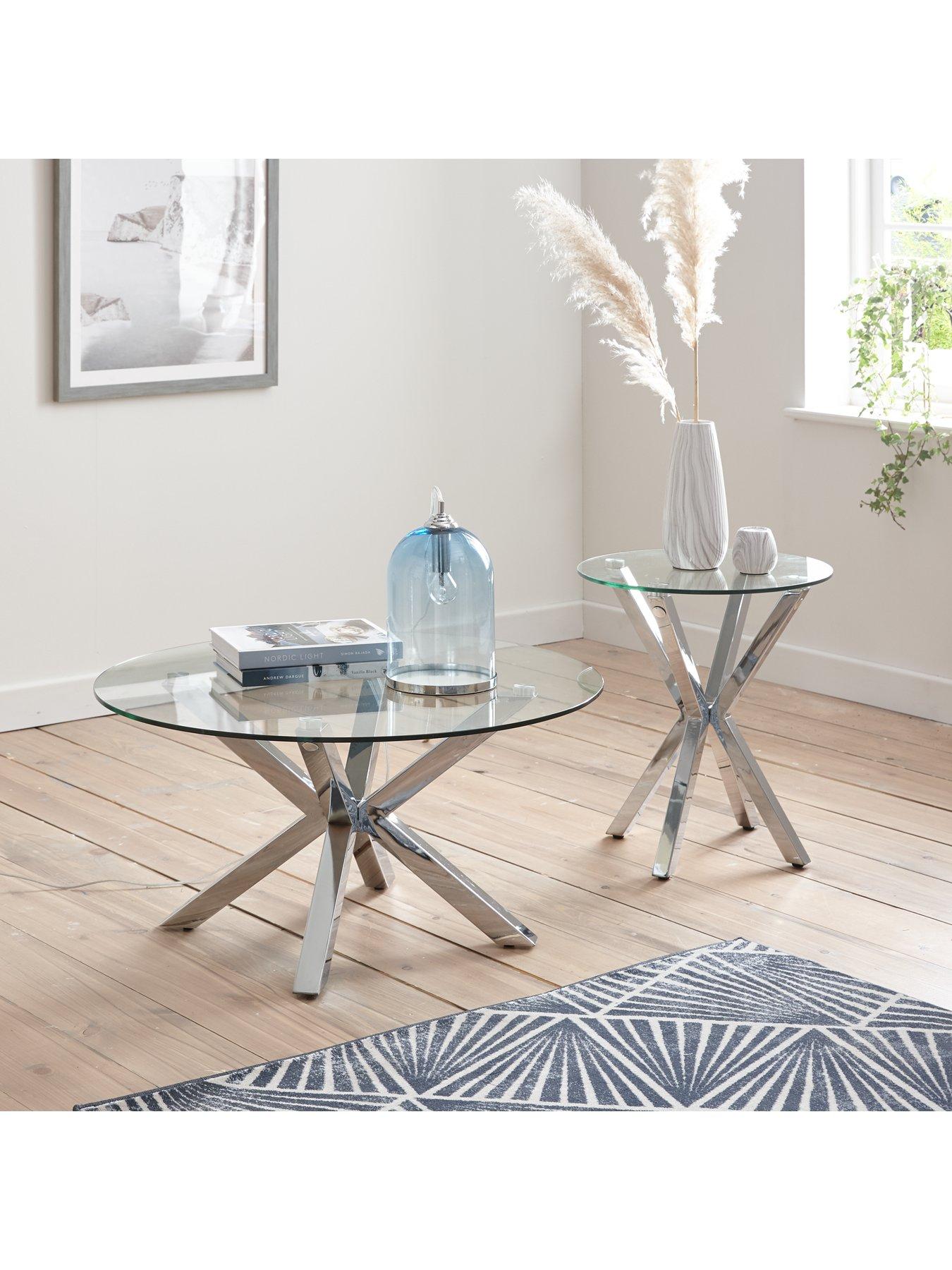 Product photograph of Very Home Chopstick Glass And Chrome Coffee Table from very.co.uk