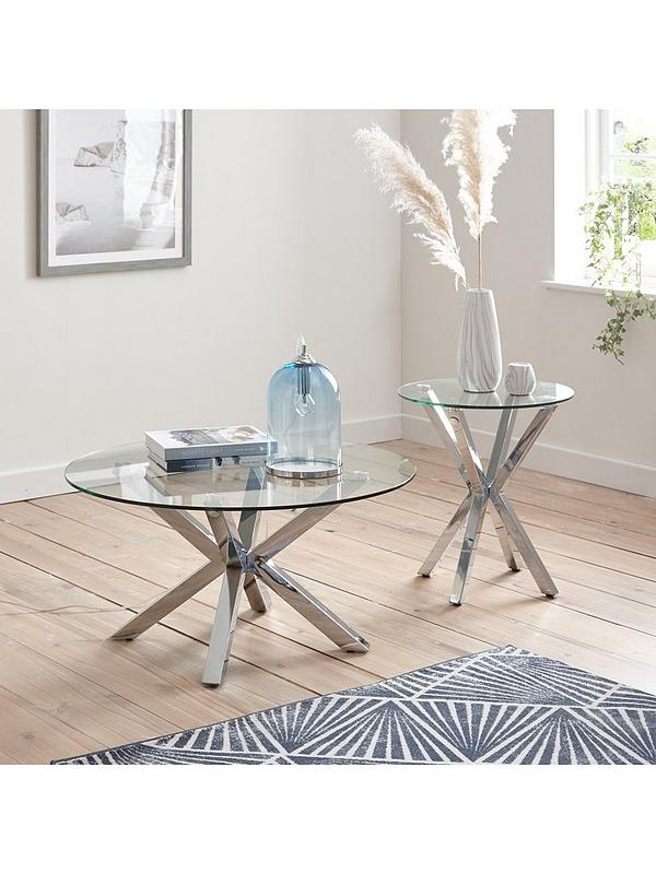 Chopstick Glass And Chrome Coffee Table, Small Round Glass And Chrome Coffee Table