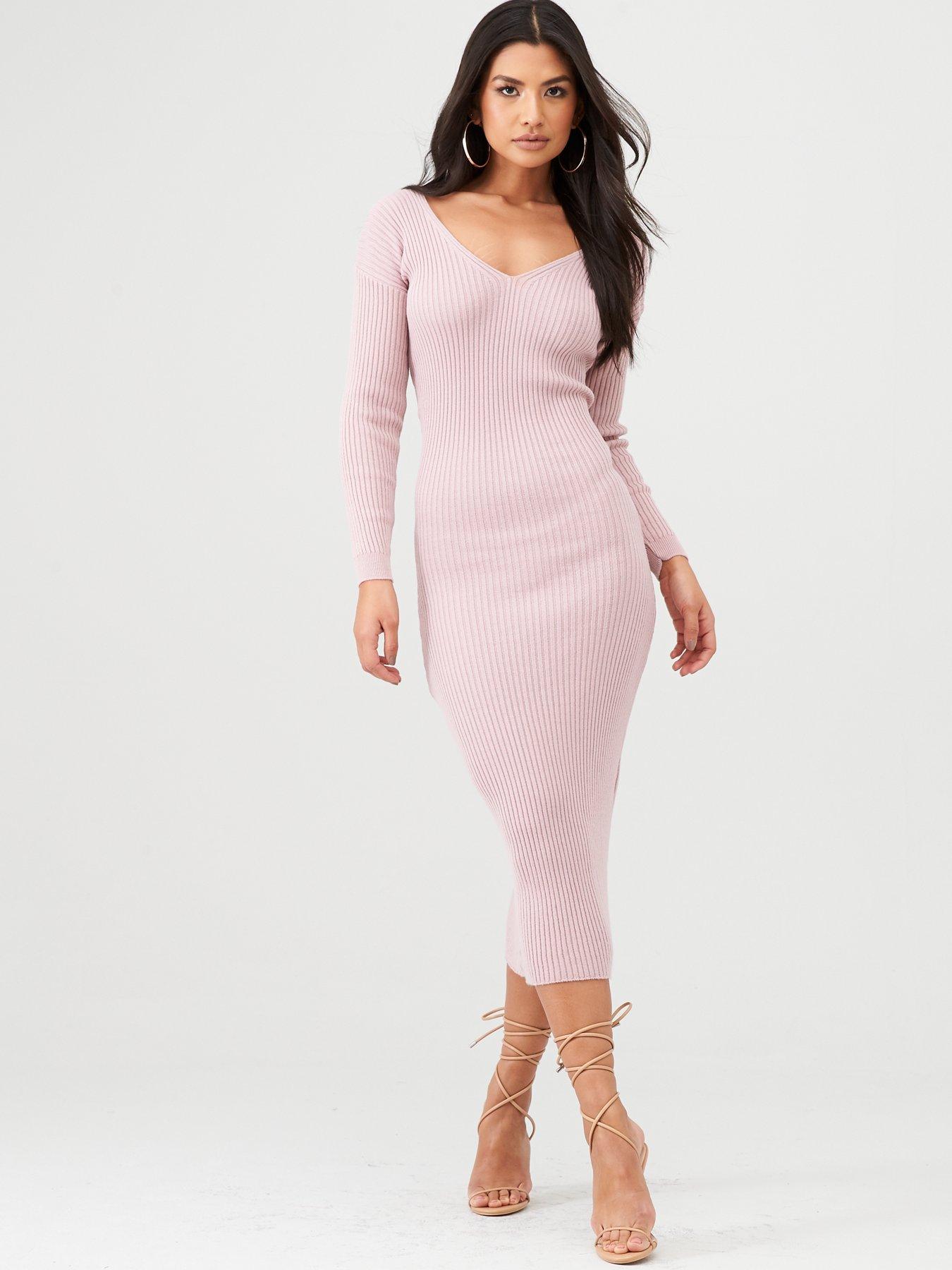 pink knitted midi dress